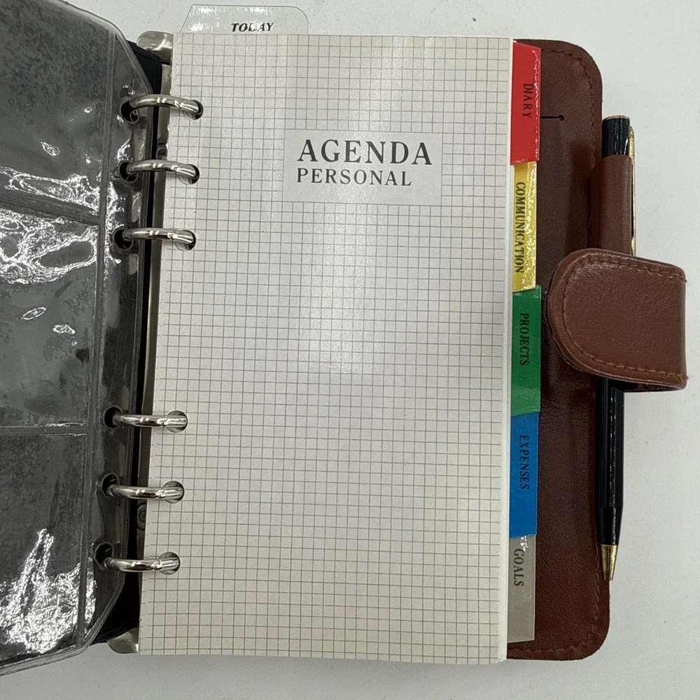 Vtg Diary Planner Binder Notebook, Reusable Leather Journal Weekly Monthly NOS